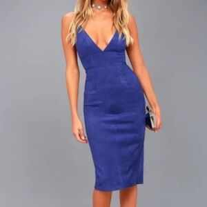 Lulus Dynamic Diva Royal Blue (faux) Suede Bodycon Midi Dress